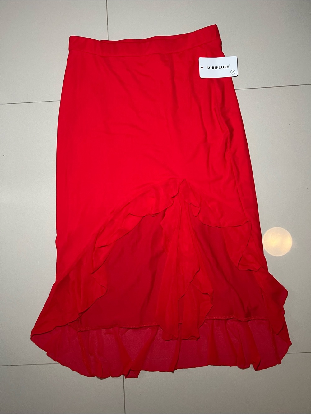 Amazon Red High-Low Ruffle Hem Skirt